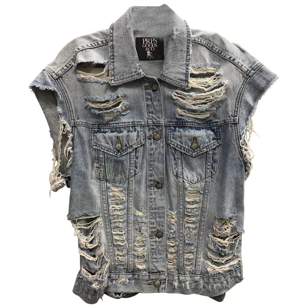 NWOT PRPS GOODS&CO. DISTRESSED BLUE COTTON DENIM VEST XL